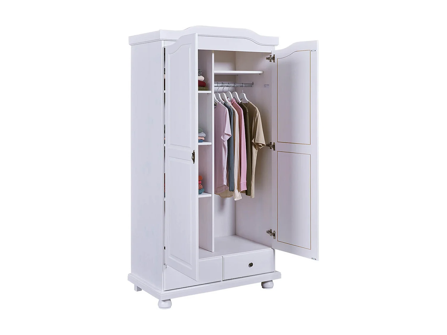 NEDER - Armoire 2 Portes Bois Massif Blanc