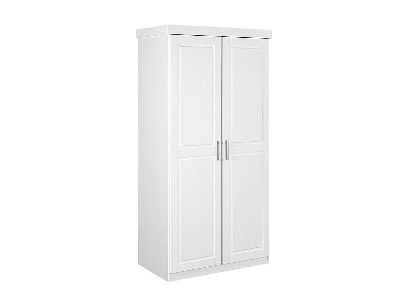 ALASKA - Armoire 2 Portes + Penderie Bois Massif Vernis Blanc