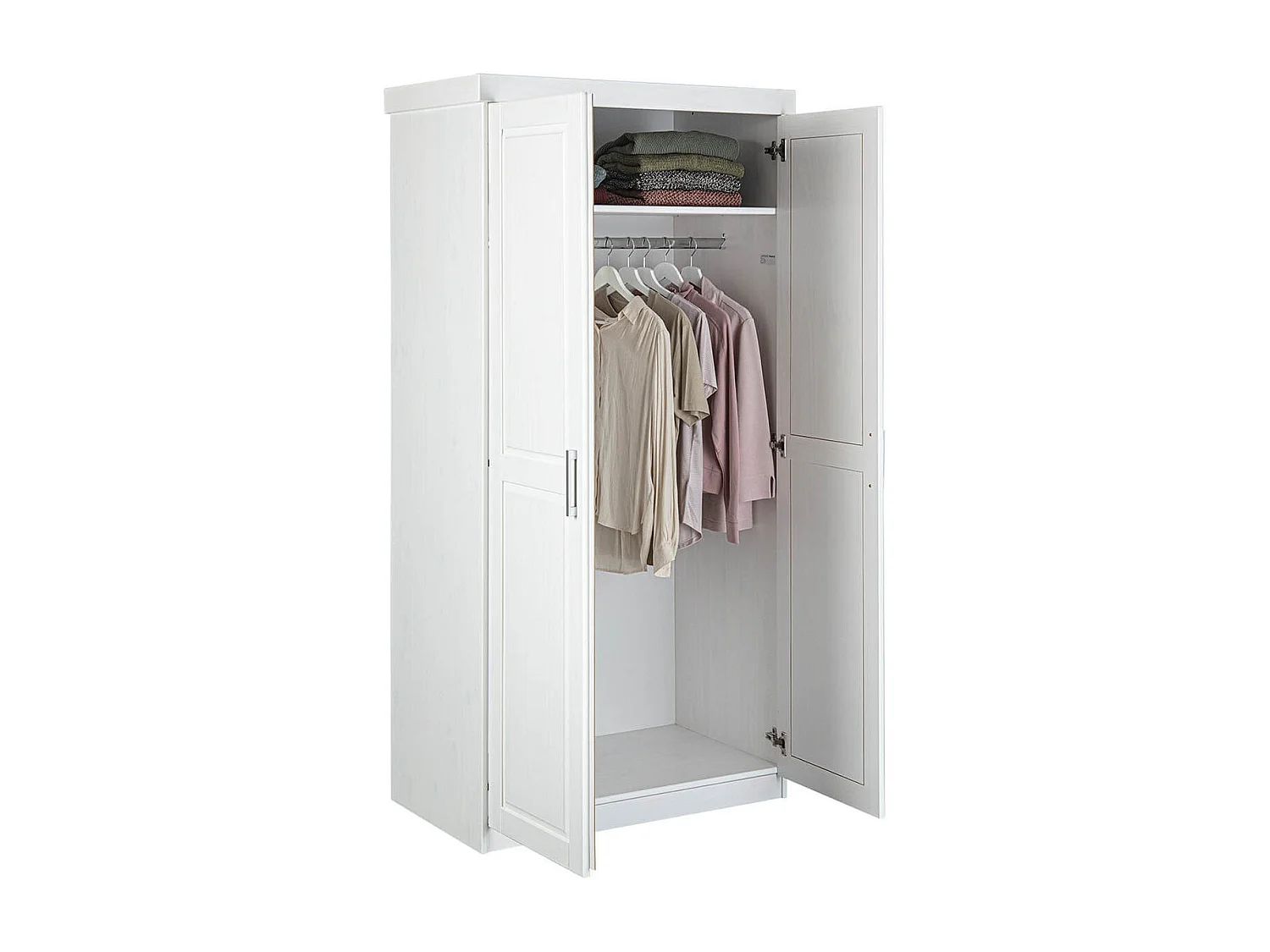 ALASKA - Armoire 2 Portes + Penderie Bois Massif Vernis Blanc