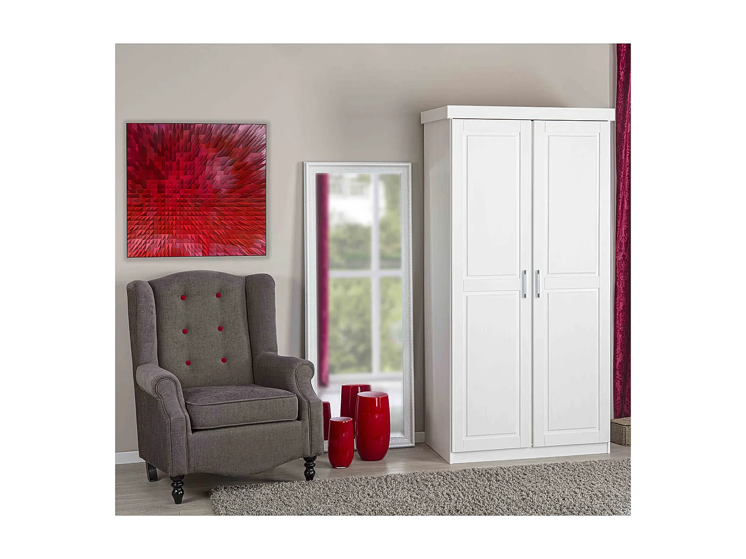 ALASKA - Armoire 2 Portes + Penderie Bois Massif Vernis Blanc