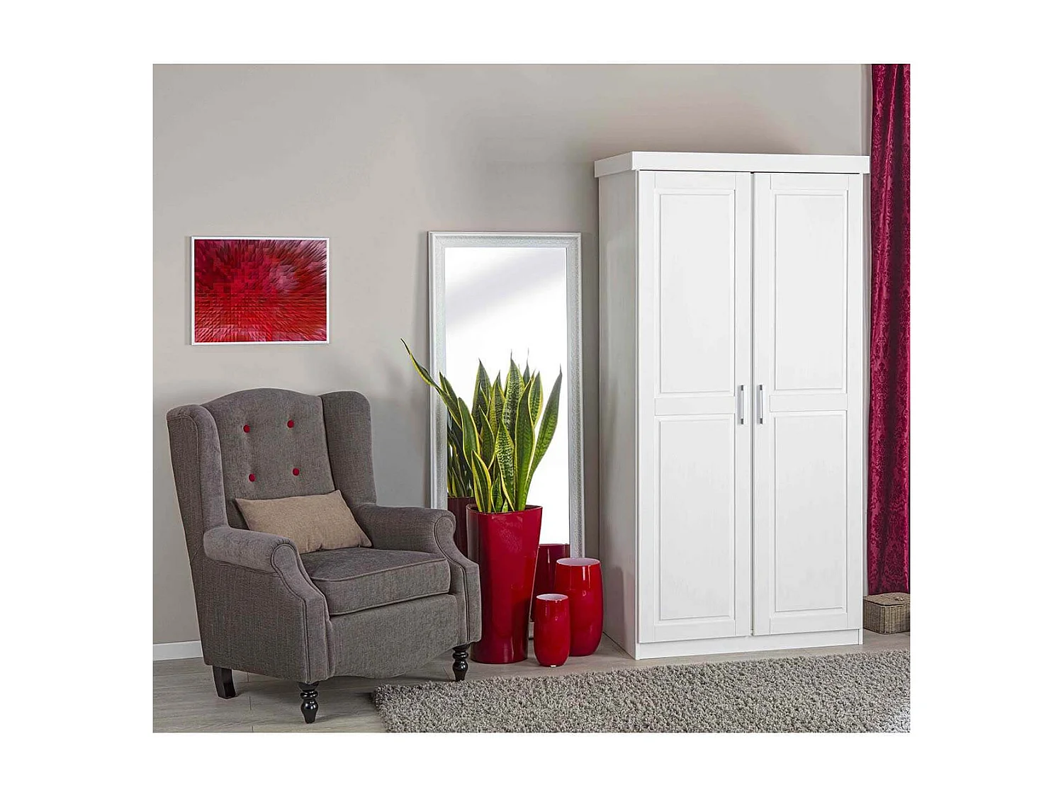 ALASKA - Armoire 2 Portes + Penderie Bois Massif Vernis Blanc