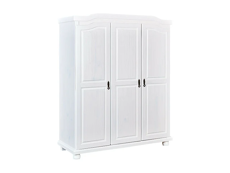 SYDNEY - Armoire 3 Portes + Penderie Bois Massif Vernis Blanc