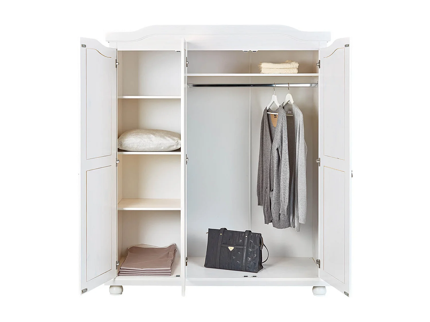 SYDNEY - Armoire 3 Portes + Penderie Bois Massif Vernis Blanc