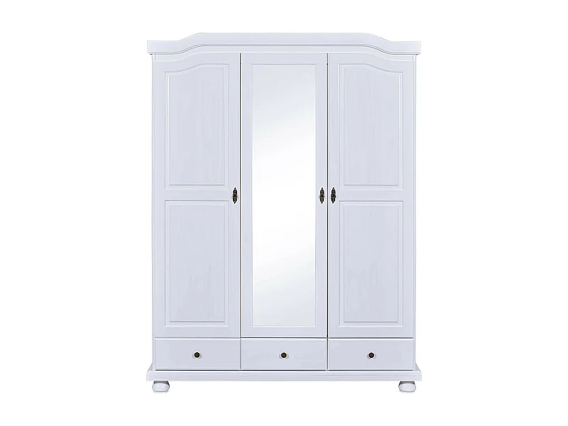 NEDER - Armoire 3 Portes Avec Penderie Bois Massif Vernis Blanc