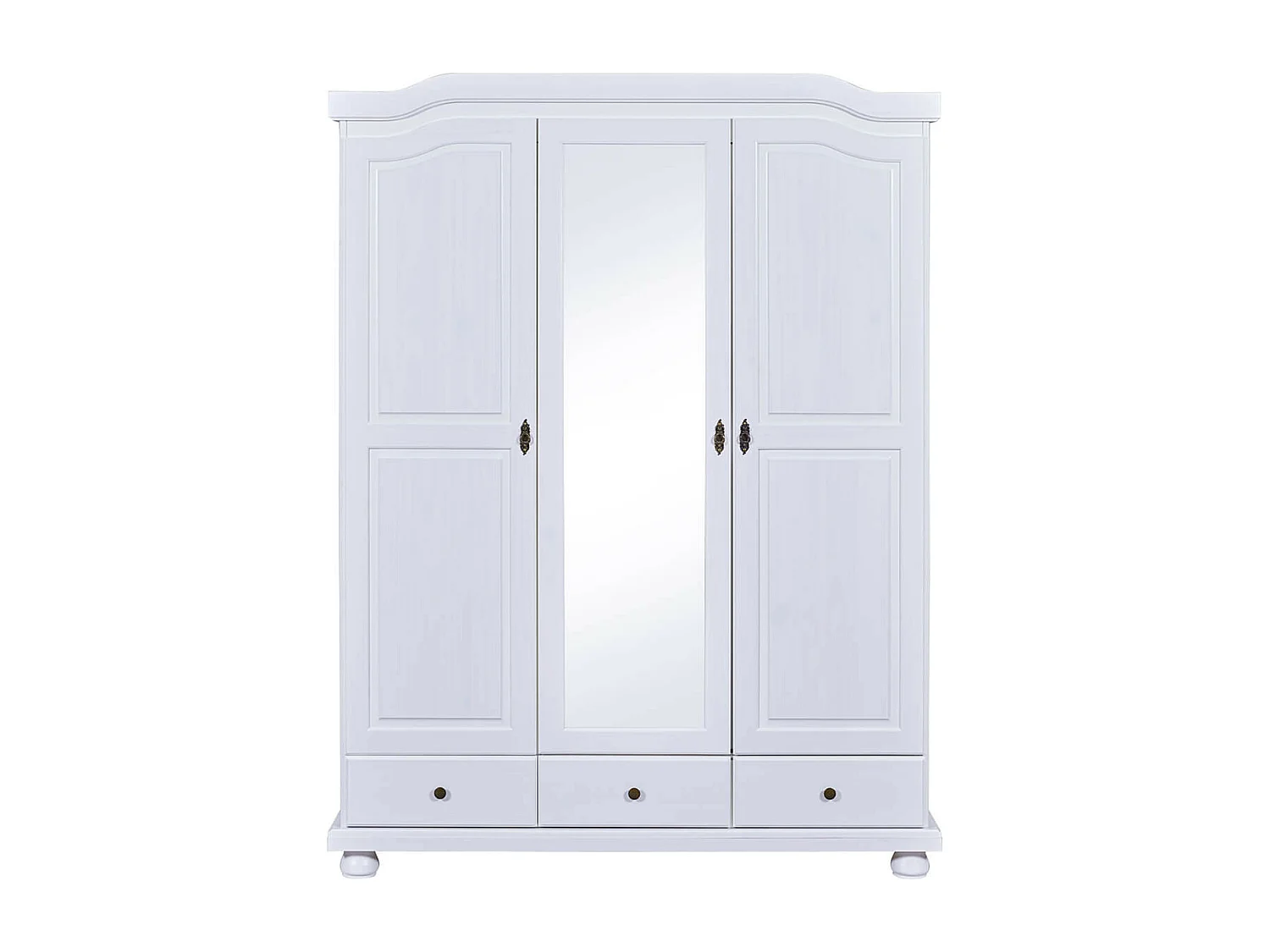 NEDER - Armoire 3 Portes Avec Penderie Bois Massif Vernis Blanc