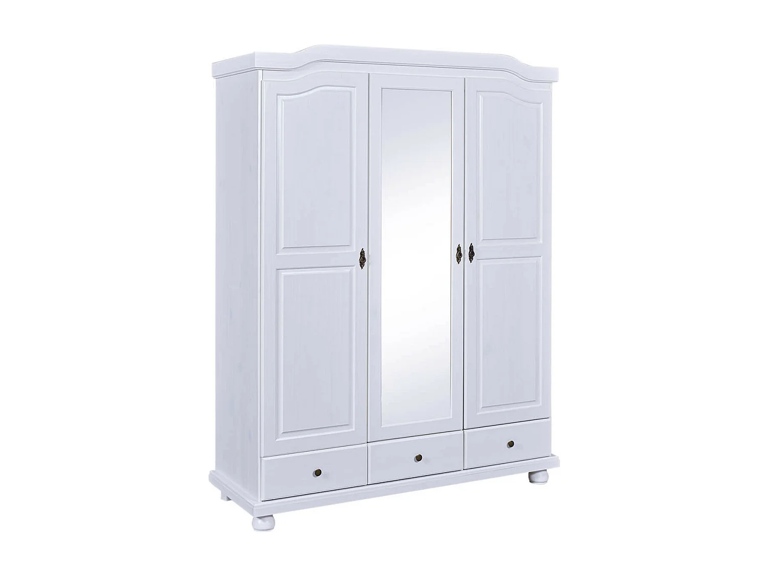 NEDER - Armoire 3 Portes Avec Penderie Bois Massif Vernis Blanc