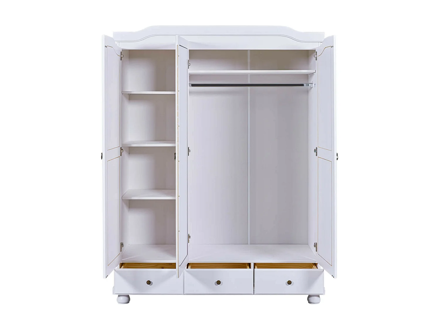 NEDER - Armoire 3 Portes Avec Penderie Bois Massif Vernis Blanc