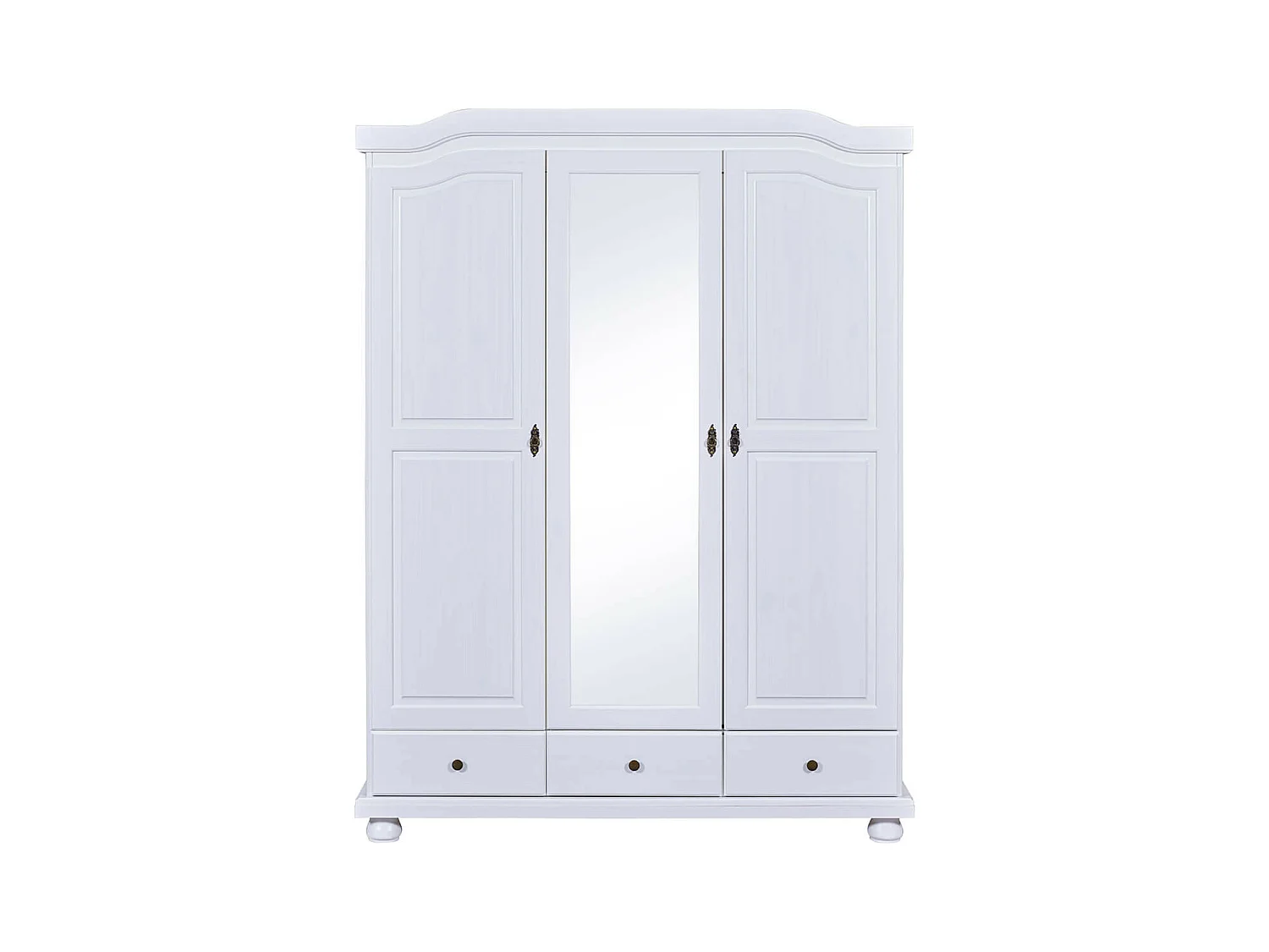 NEDER - Armoire 3 Portes Avec Penderie Bois Massif Vernis Blanc