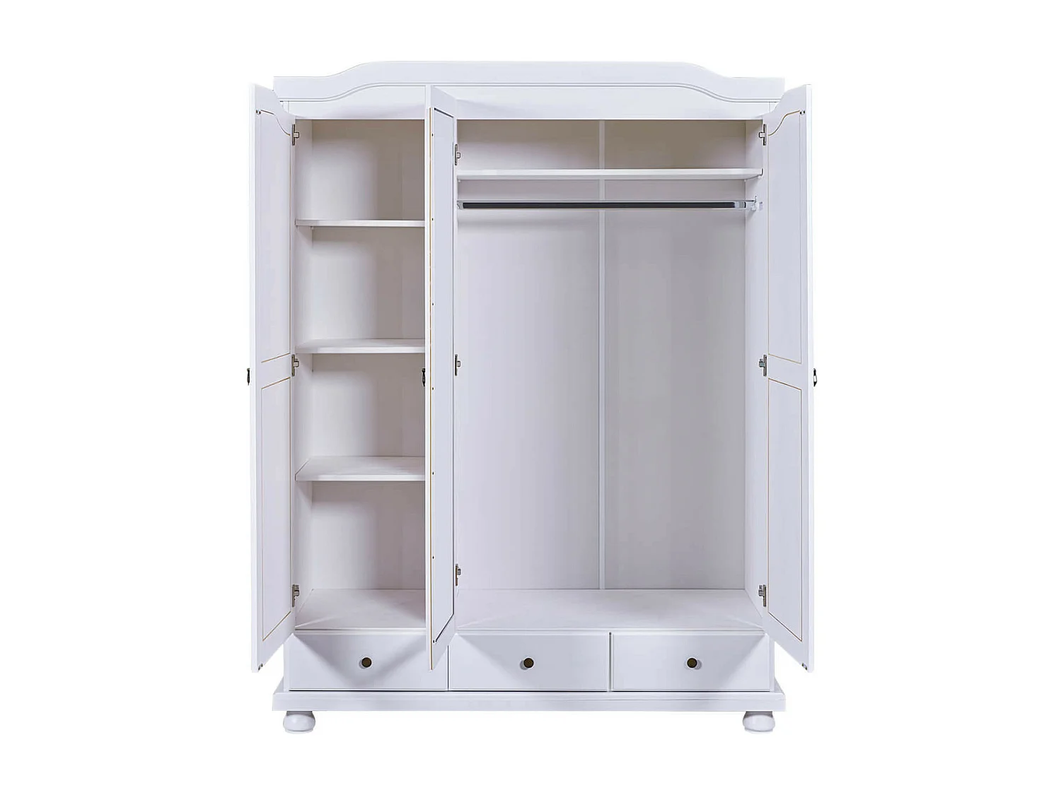 NEDER - Armoire 3 Portes Avec Penderie Bois Massif Vernis Blanc