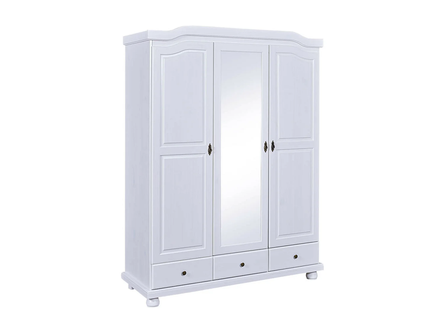 NEDER - Armoire 3 Portes Avec Penderie Bois Massif Vernis Blanc
