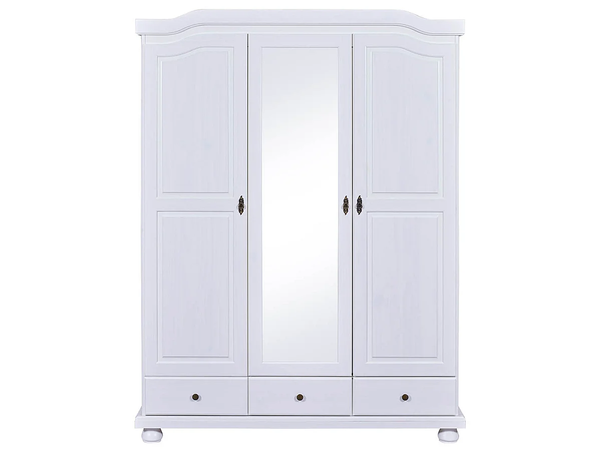NEDER - Armoire 3 Portes Avec Penderie Bois Massif Vernis Blanc