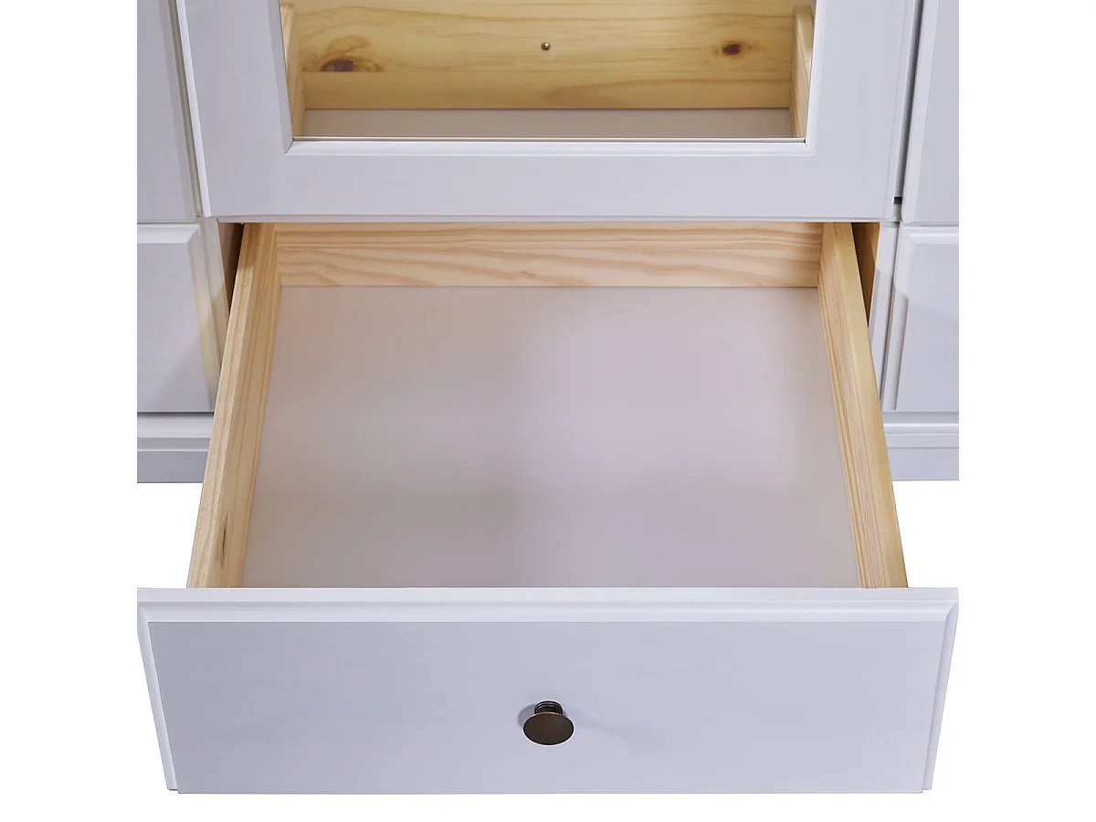 NEDER - Armoire 3 Portes Avec Penderie Bois Massif Vernis Blanc