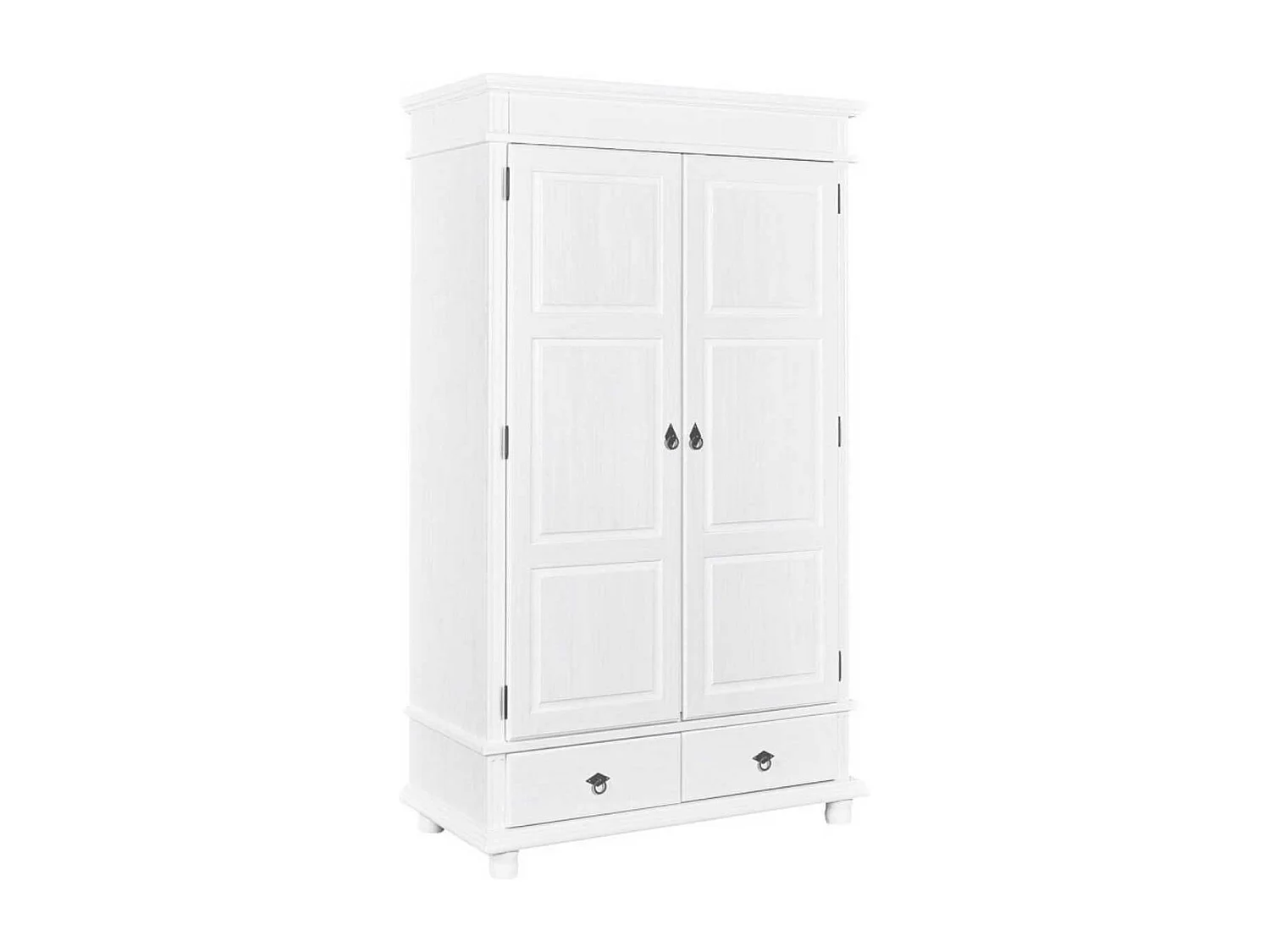 TRISTAN - Armoire 2 Portes 2 Tiroirs Bois Massif Vernis Blanc