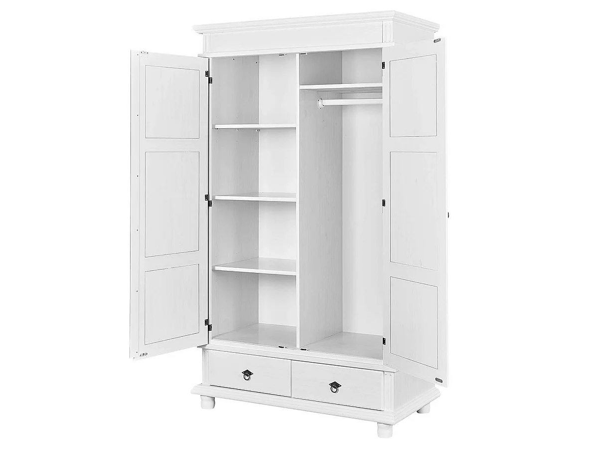 TRISTAN - Armoire 2 Portes 2 Tiroirs Bois Massif Vernis Blanc