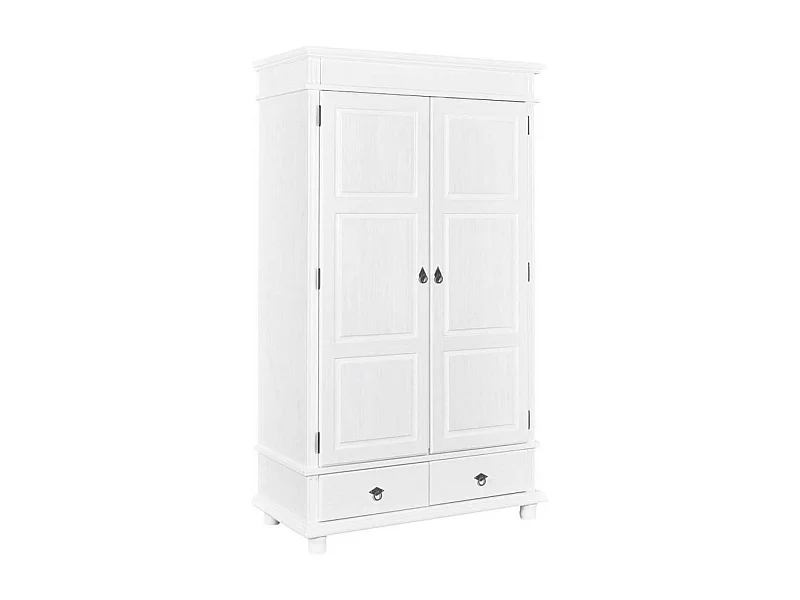 TRISTAN - Armoire 2 Portes 2 Tiroirs Bois Massif Vernis Blanc