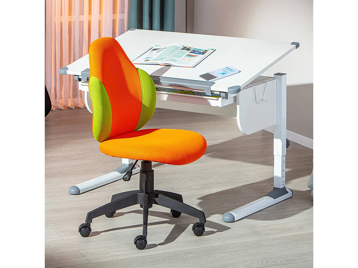 PREZI - Fauteuil Pivotant Orange et Vert pour Enfant