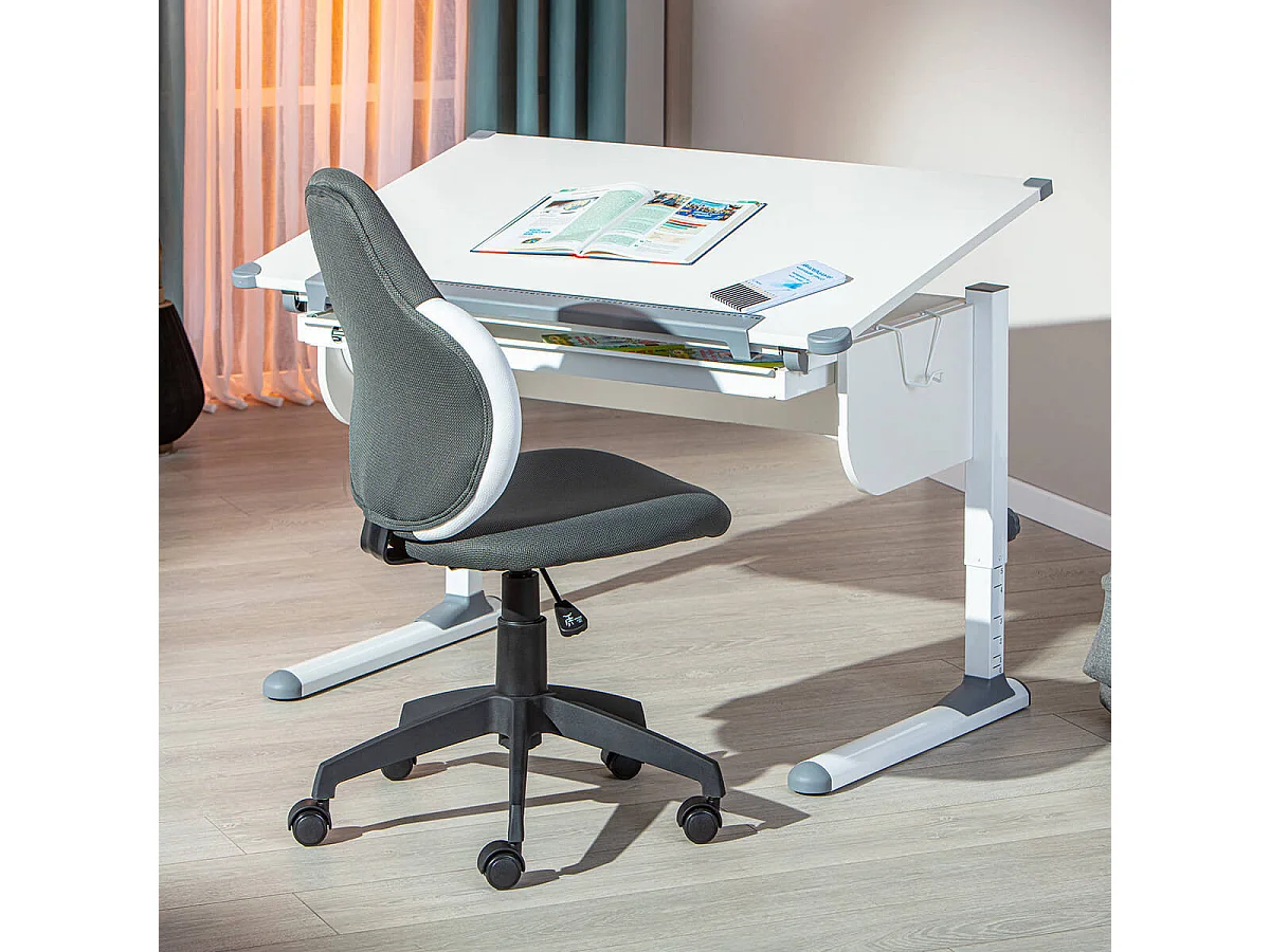 PREZI - Fauteuil Pivotant Gris pour Enfant