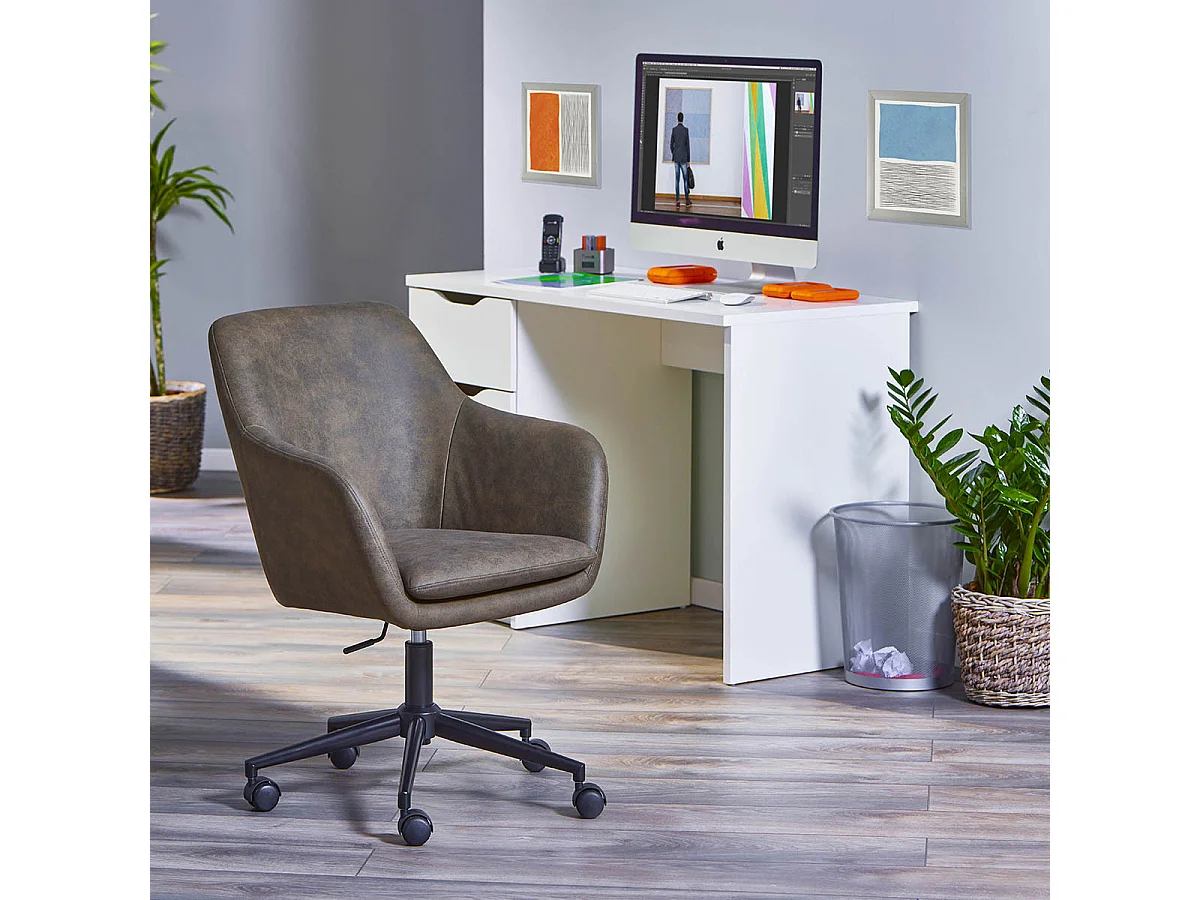 VALKA - Fauteuil de Bureau sur Roulettes Tissu Kaki