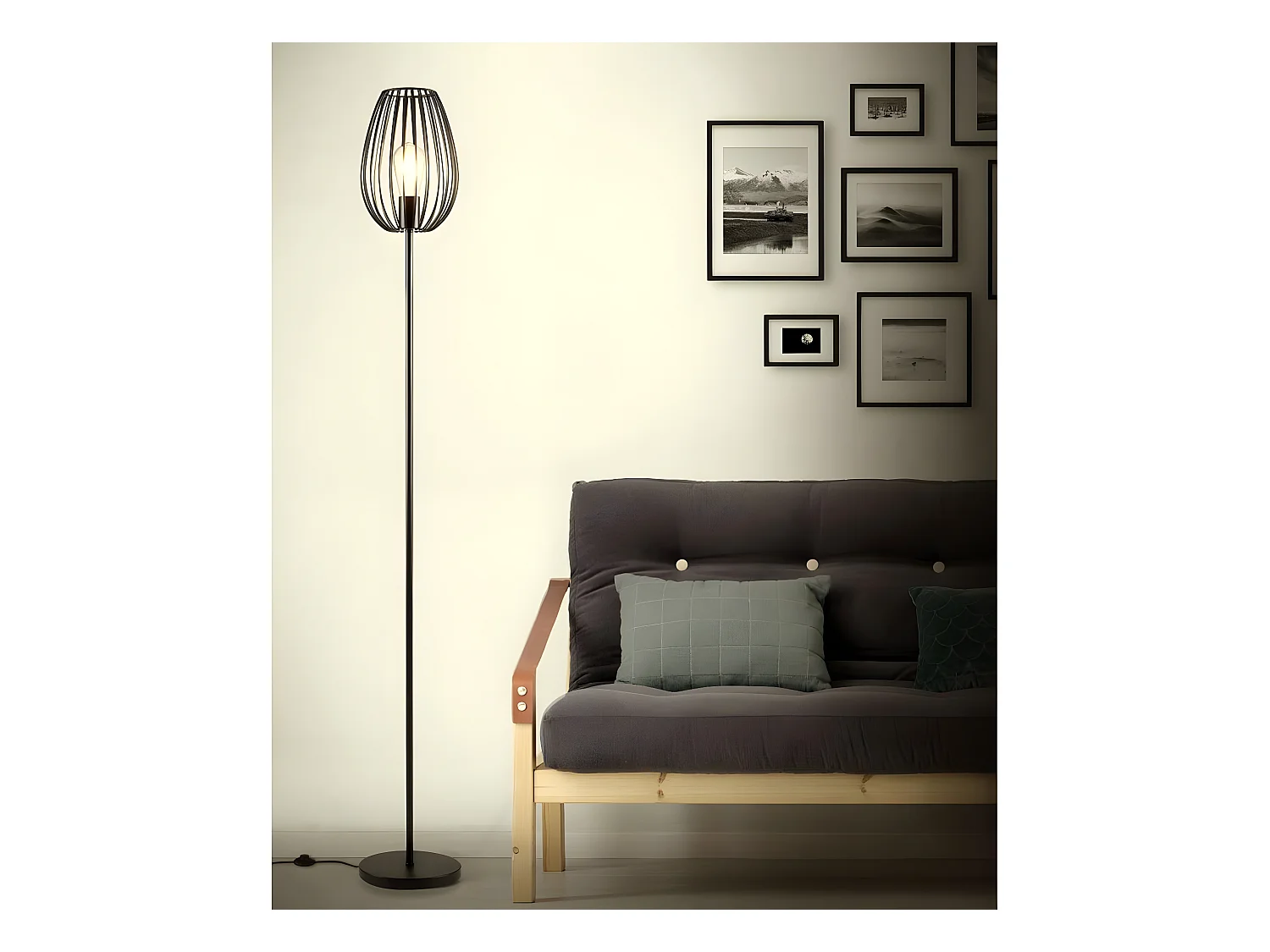 MUSCARI - Lampadaire en Métal filaire Noir