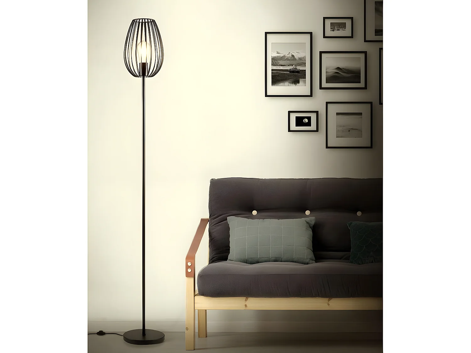 MUSCARI - Lampadaire en Métal filaire Noir