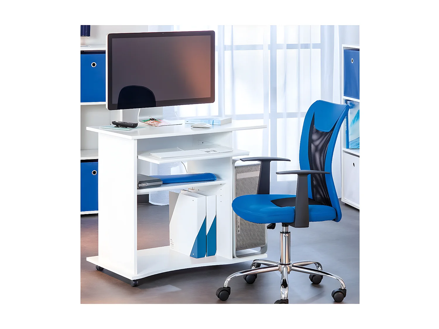 TEO - Meuble Informatique sur Roulettes Coloris Blanc