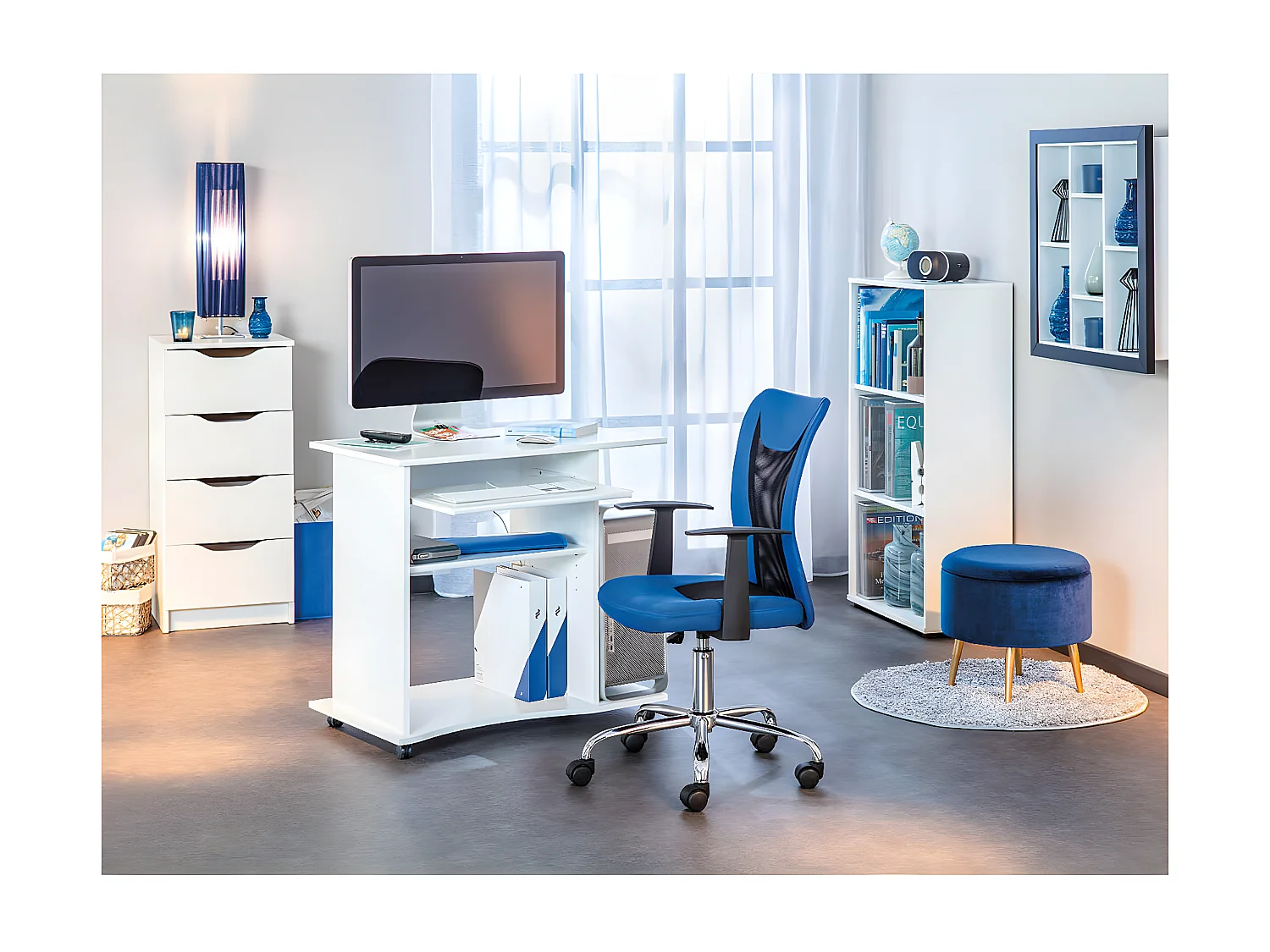 TEO - Meuble Informatique sur Roulettes Coloris Blanc