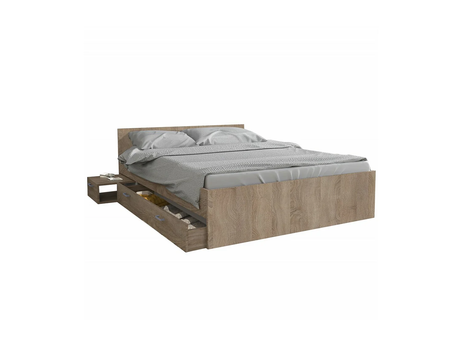 Lit TWIST 140x190+  1 chevet + 1 tiroir / Décor Chêne Blanchi