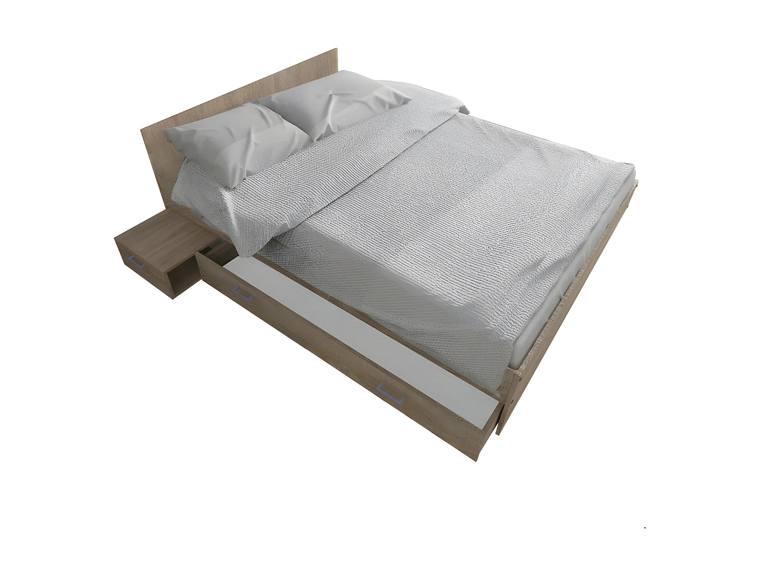 Lit TWIST 140x190+  1 chevet + 1 tiroir / Décor Chêne Blanchi