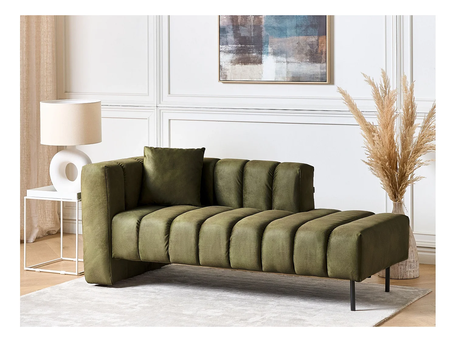 Linkszijdige chaise longue LANNILS Fluweel Olijfgroen