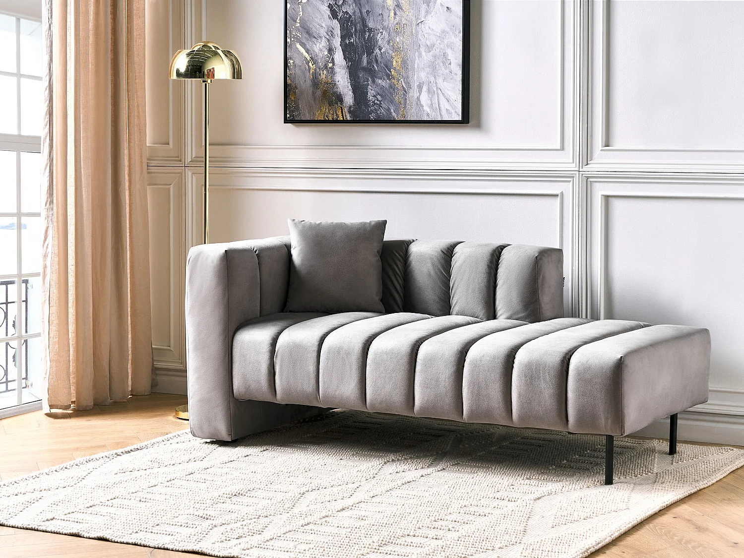 Chaise longue côté droite LANNILS Velours Taupe