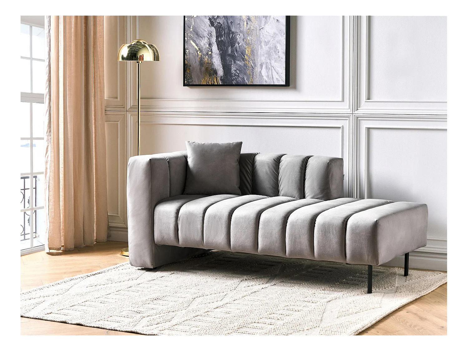 Linkszijdige chaise longue LANNILS Fluweel Taupe