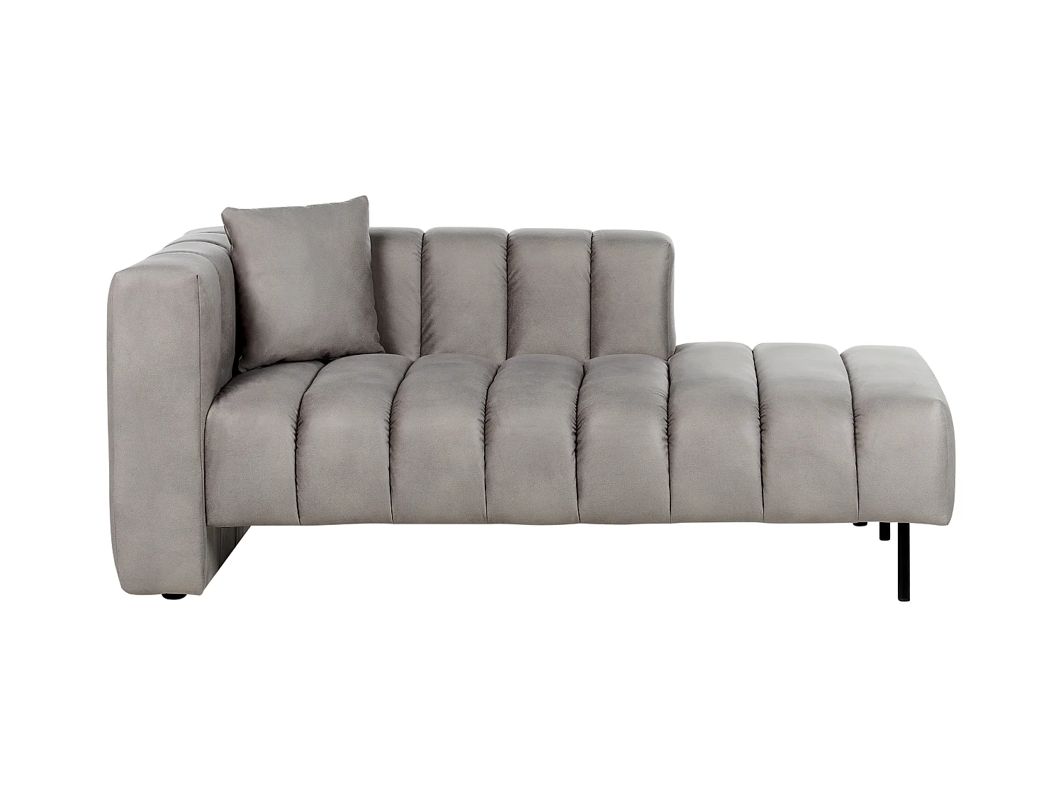 Chaiselongue links Samt beige taupe mit schwarzen Metallbeinen Kissen Lannils