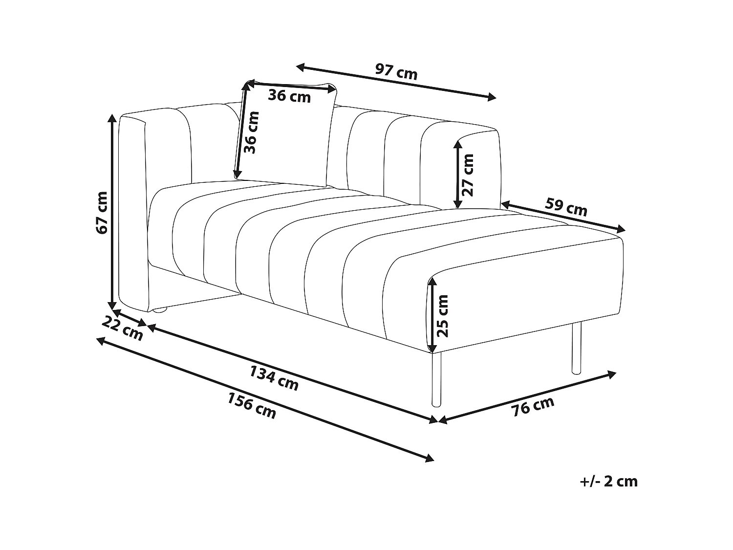 Chaiselongue links Samt beige taupe mit schwarzen Metallbeinen Kissen Lannils