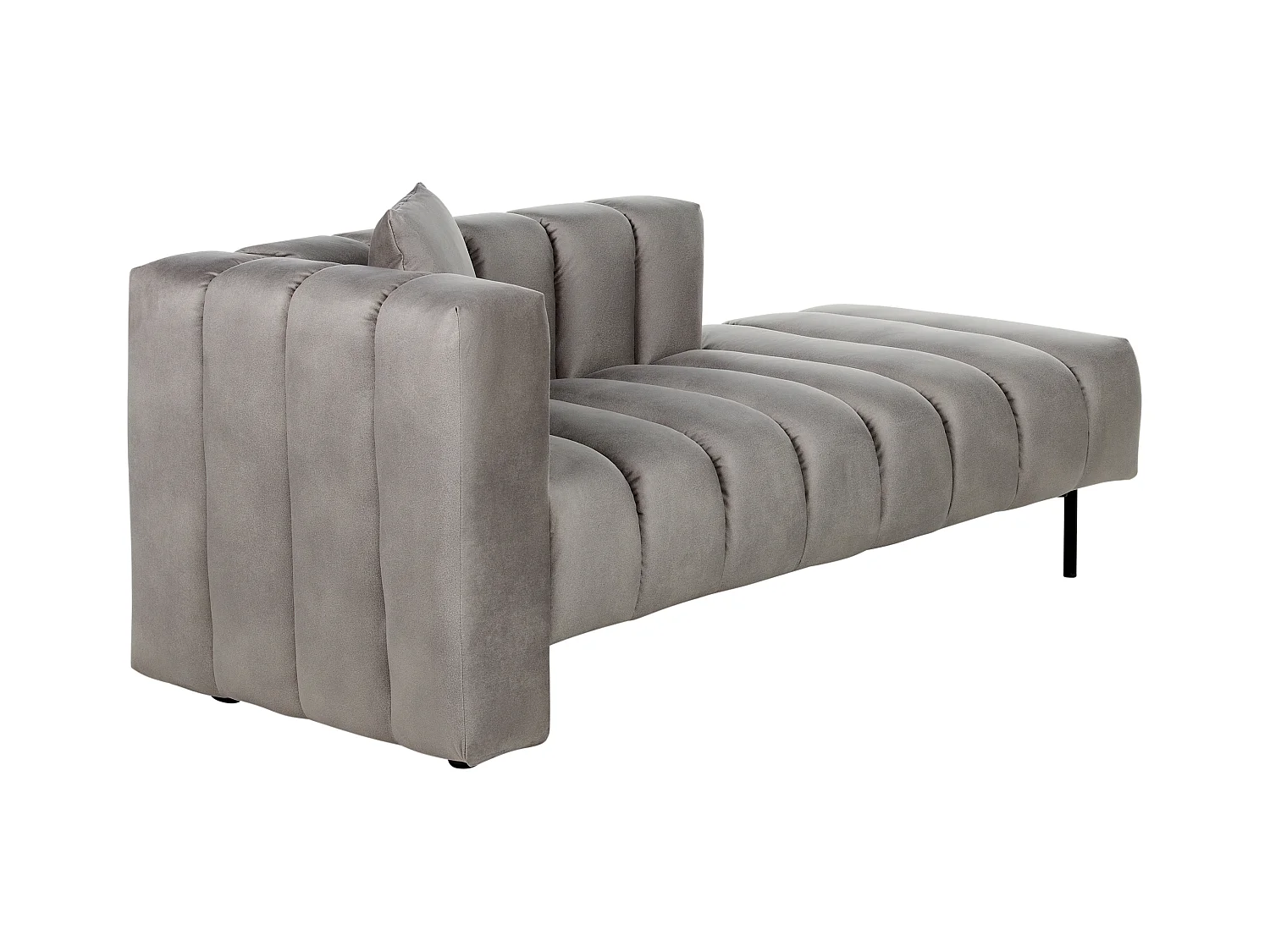 Chaiselongue links Samt beige taupe mit schwarzen Metallbeinen Kissen Lannils