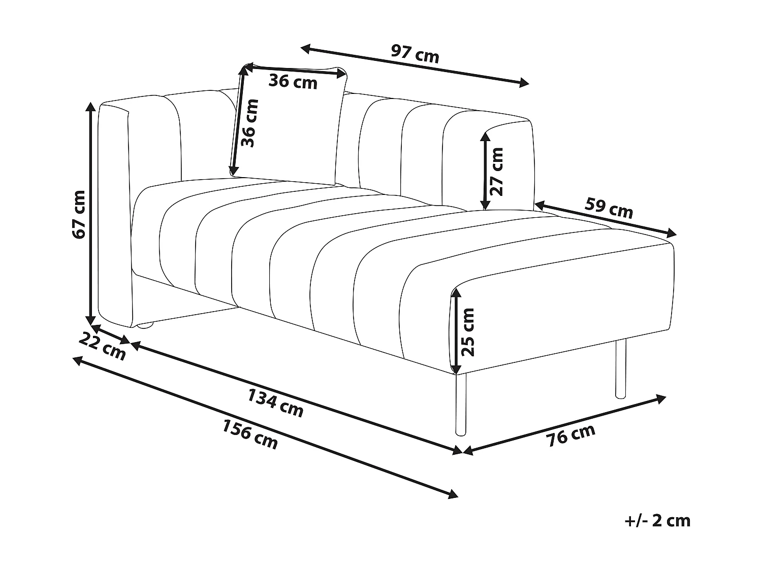 Chaise longue côté droite LANNILS Velours Taupe