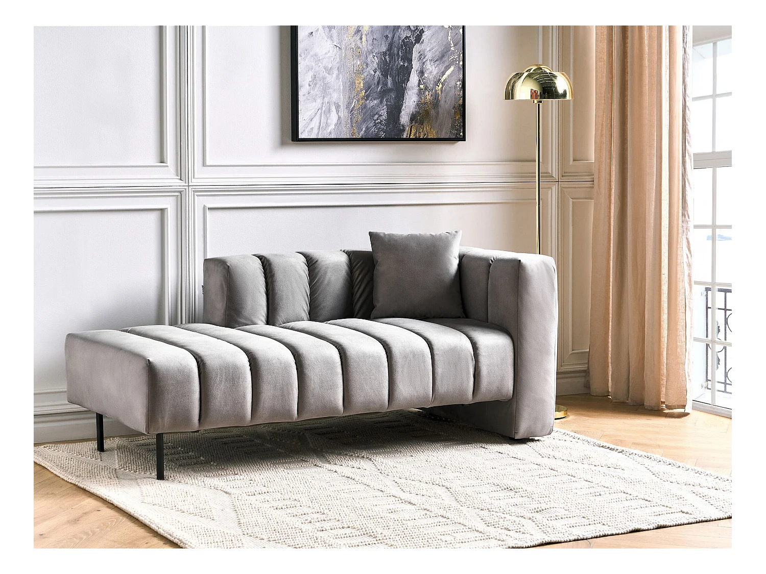 Rechtszijdige chaise longue LANNILS Fluweel Taupe