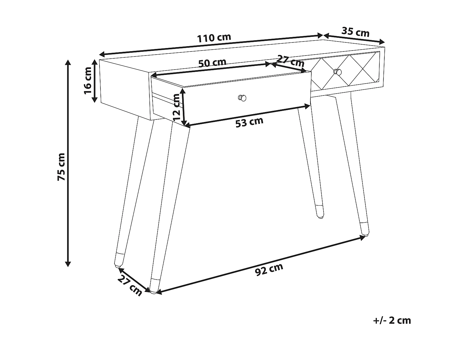 Sidetable met 2 lades lichtbruin GLENTANA