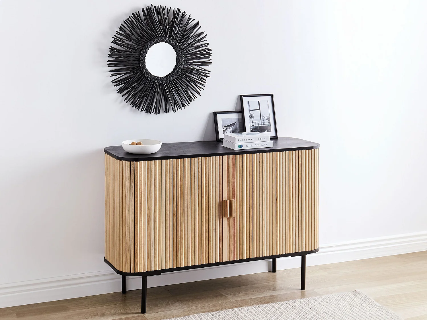 Kast LINDON Paulowniahout Bruin/zwart