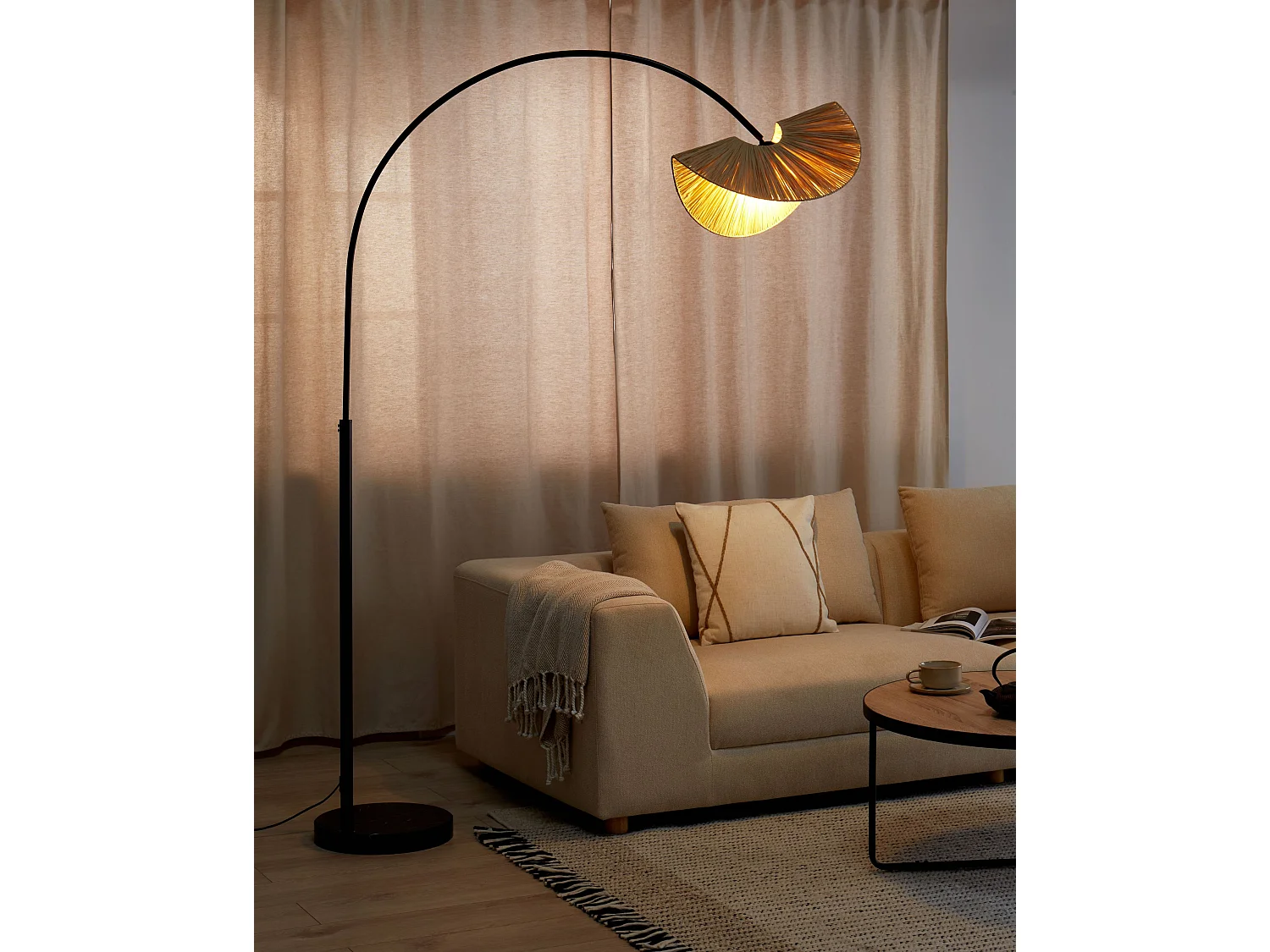 Stehlampe mit Papierschirm natürlich gefaltete Optik rund 1-flammig Boho Herron