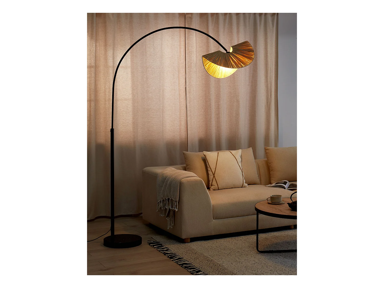 Stehlampe mit Papierschirm natürlich gefaltete Optik rund 1-flammig Boho Herron