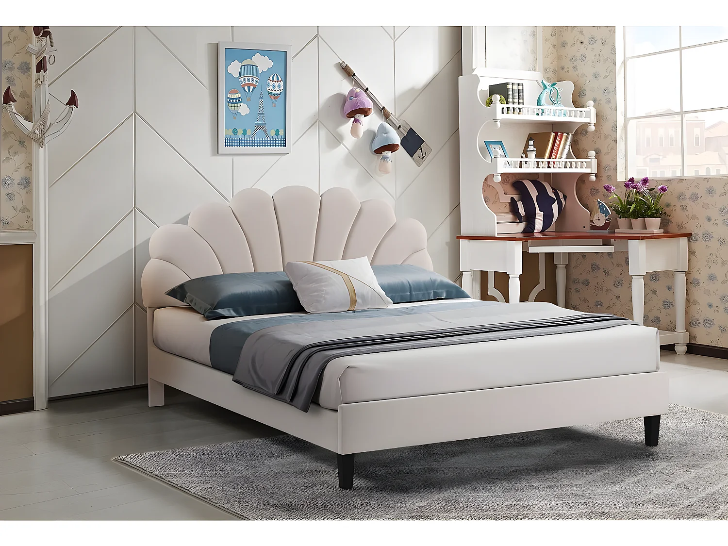 Fluweel Bed "Manon" Beige 160 x 200 cm - Tijdloze elegantie en ruim comfort