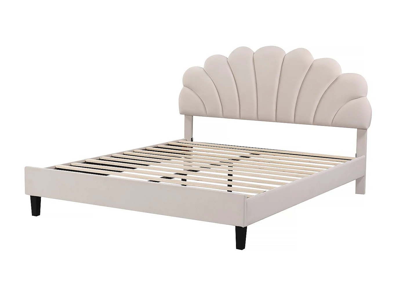 Lit coquillage en velours "Manon" - Beige - 160 x 200 cm