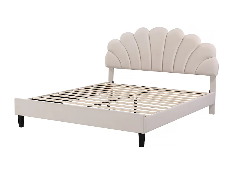Lit coquillage en velours "Manon" - Beige - 160 x 200 cm