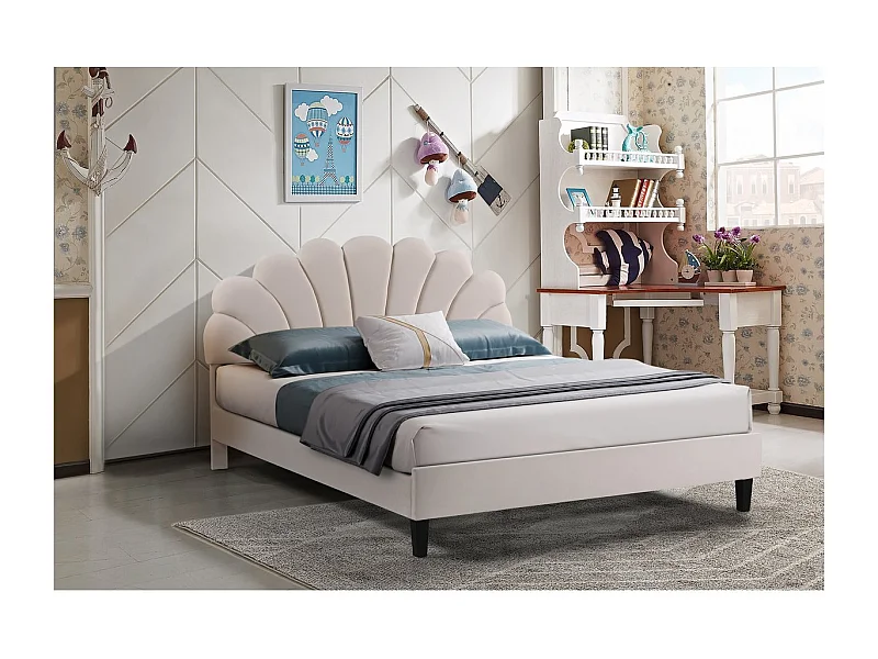 Letto in velluto "Manon" - Beige - 160 x 200 cm