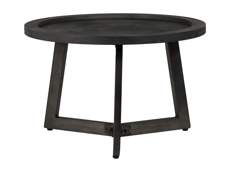 Table basse D. 70 cm plateau effet ardoise et pieds métal noir - BLACK