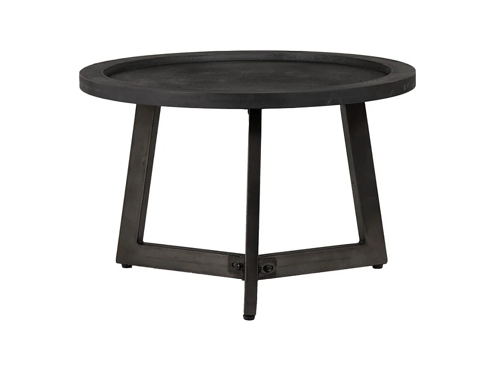 Table basse D. 70 cm plateau effet ardoise et pieds métal noir - BLACK