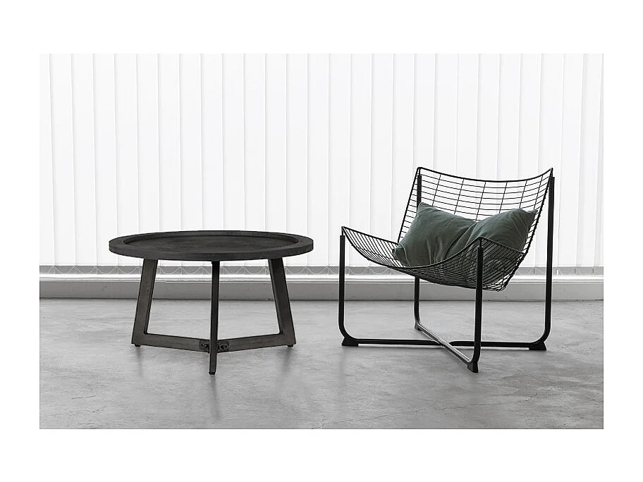 Table basse D. 70 cm plateau effet ardoise et pieds métal noir - BLACK