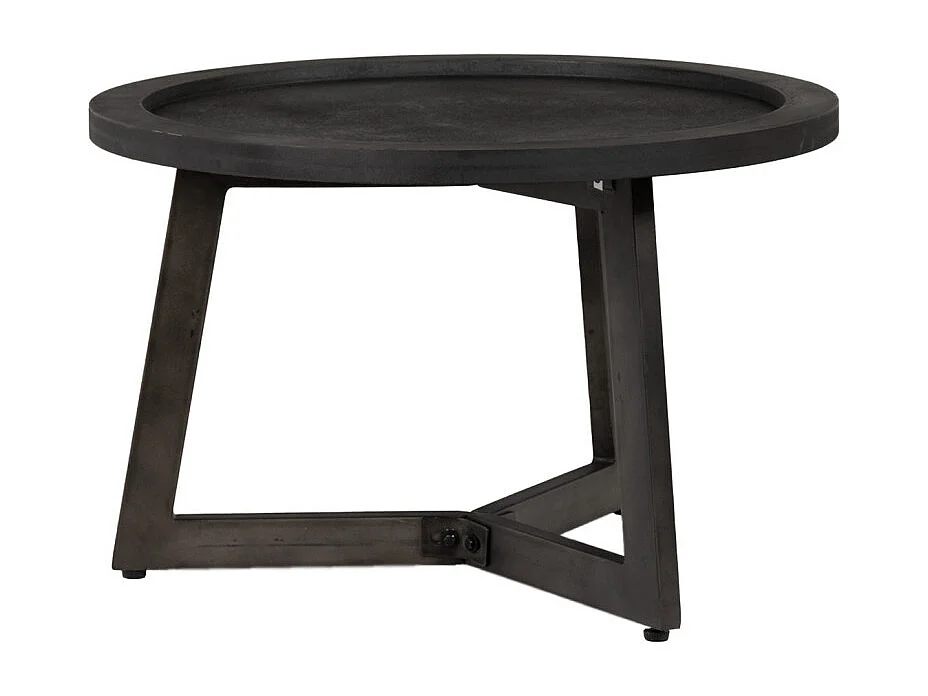 Table basse D. 70 cm plateau effet ardoise et pieds métal noir - BLACK