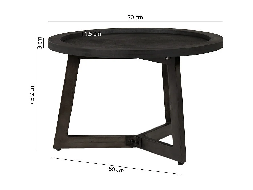 Table basse D. 70 cm plateau effet ardoise et pieds métal noir - BLACK