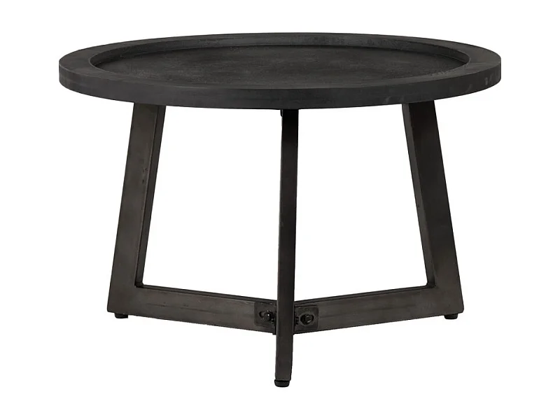 Table basse D. 70 cm plateau effet ardoise et pieds métal noir - BLACK